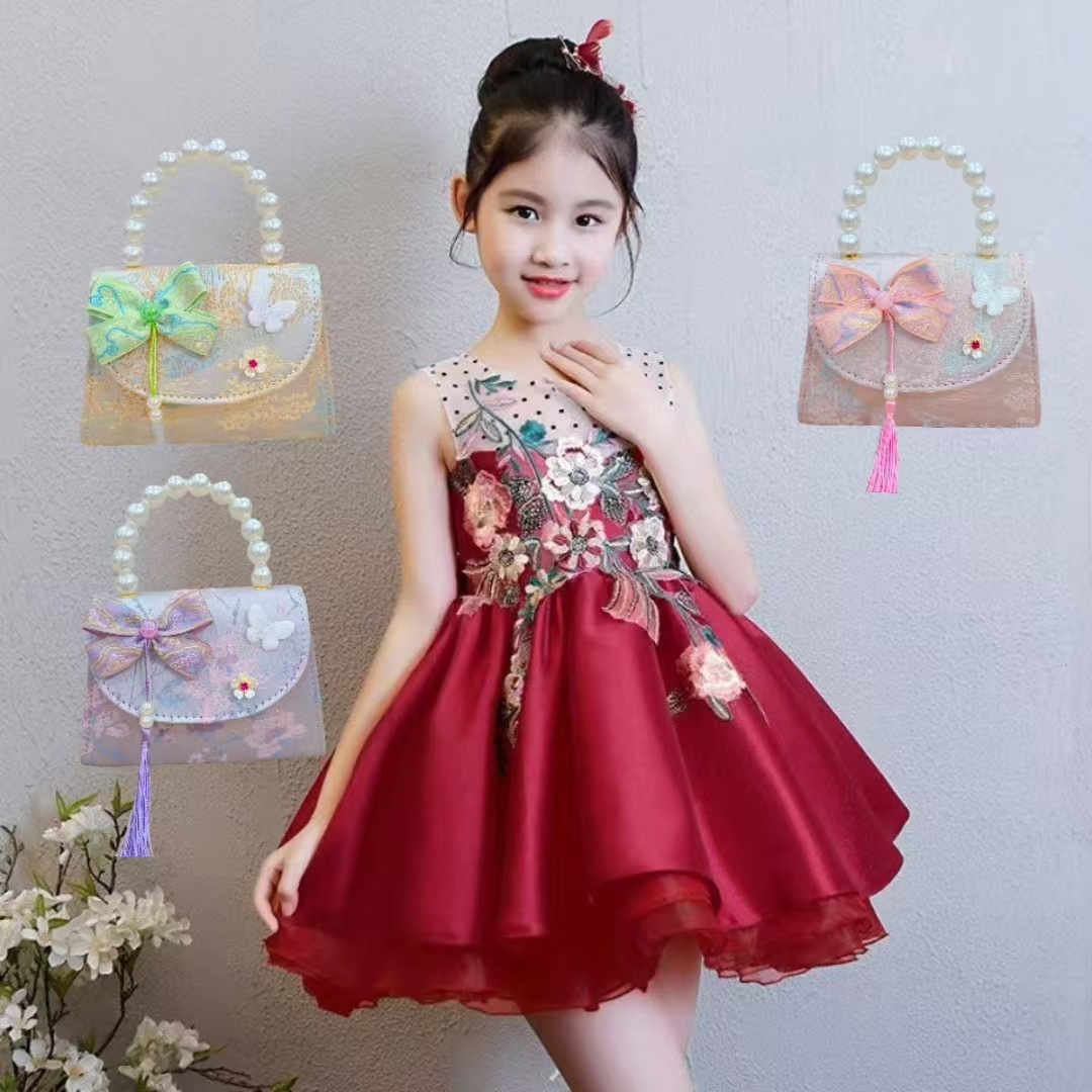 202 New Chinese-style bow children's bag, Little Chanel style fashionable pearl coin purse, Princess crossbody handbag Specification drawing
