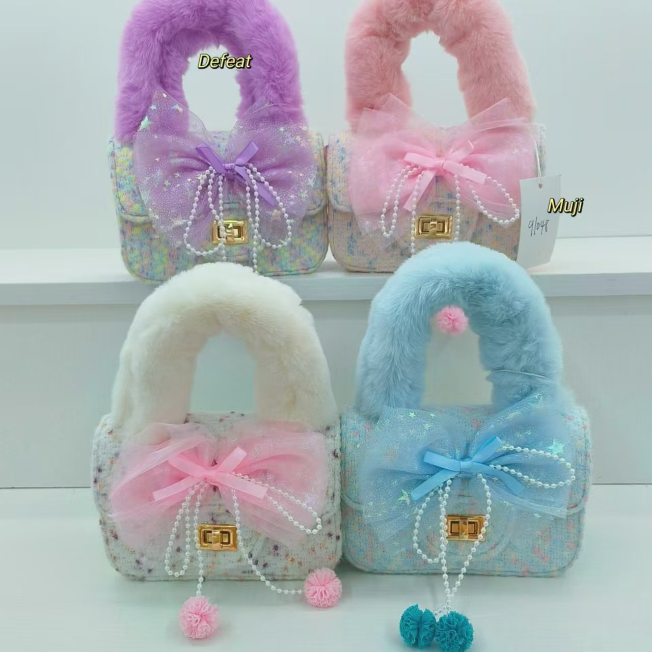 Bow plush handbag, pearl children's bag, fashionable shoulder bag, crossbody bag, little girl's loose change accessory bag Application Scenario