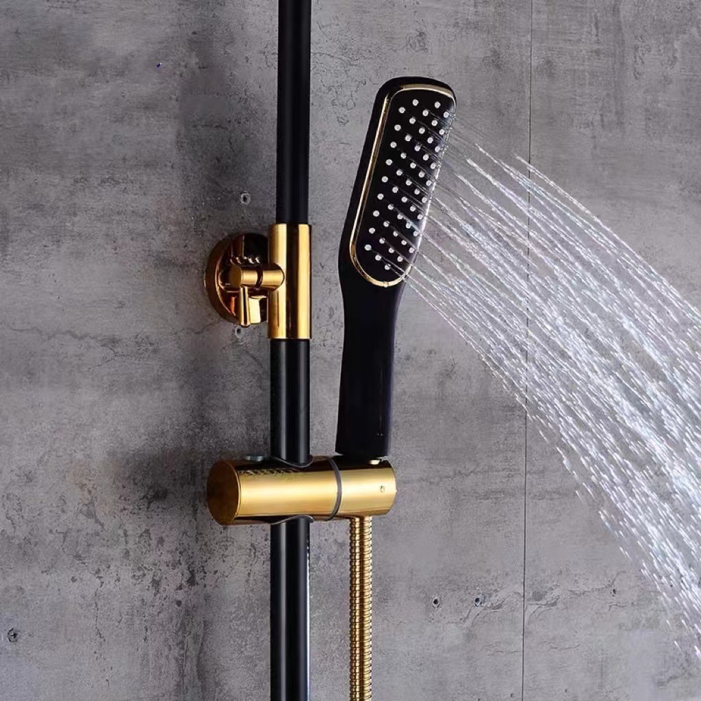 All-copper black gold shower head set, European-style cold and hot bathroom, hand-held shower head, lifting shower rod, pressurized shower head Application Scenario