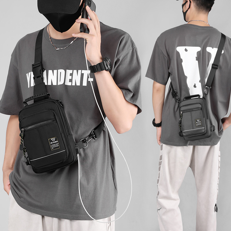 WEPOWER men's chest bag, casual crossbody bag, nylon fabric fashionable small backpack, chest single-shoulder bag, Korean version men's bag details Picture