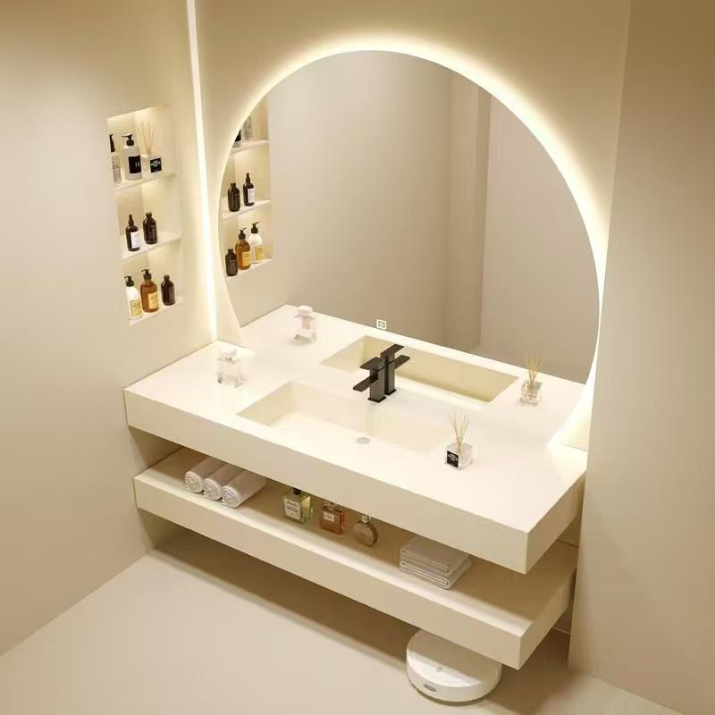 Double-layer rock plate bathroom cabinet, integrated seamless ceramic, hotel and homestay washbasin, bathroom details Picture