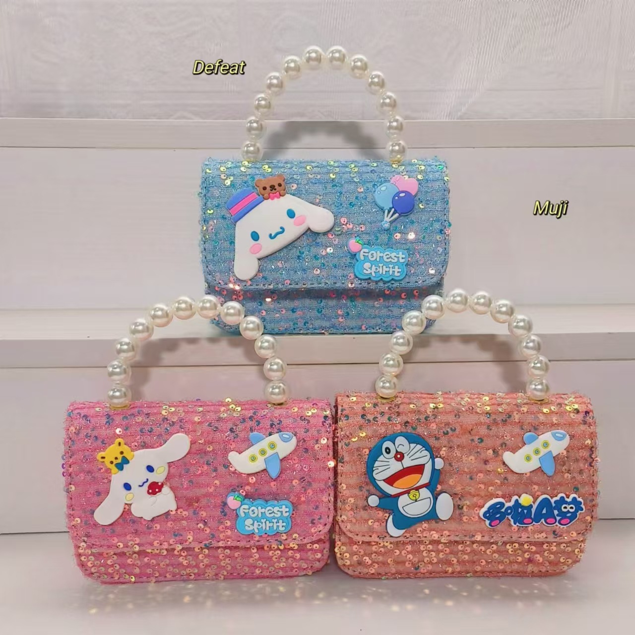 Pearl handbag, crossbody bag, loose change accessory bag, cat Merlot small square bag, chain children's bag, girls' lucky money bag details Picture