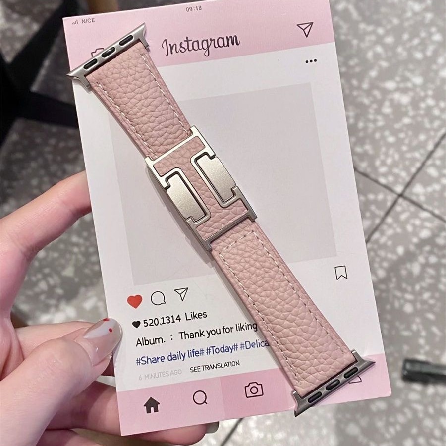 Cross-border Instagram compatible Apple Watch, Apple IWATC, litchi texture silicone leather strap S9 Comfort Ultra details Picture