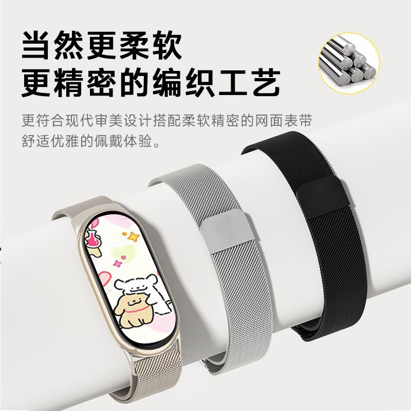 Suitable for Xiaomi Band 9, Shell 8, Milanese, high appearance level, breathable business digital quick-release magnetic watch Specification drawing