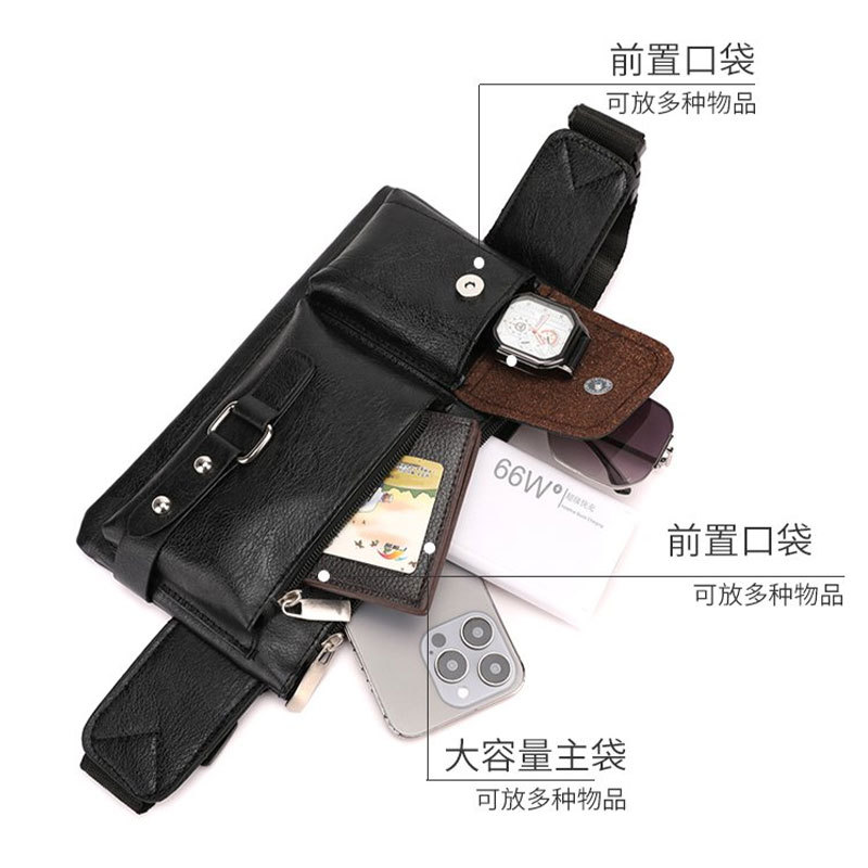 New men's PU leather waist bag, outdoor casual and fashionable black waist bag, men's business travel trendy waist and chest bag Application Scenario