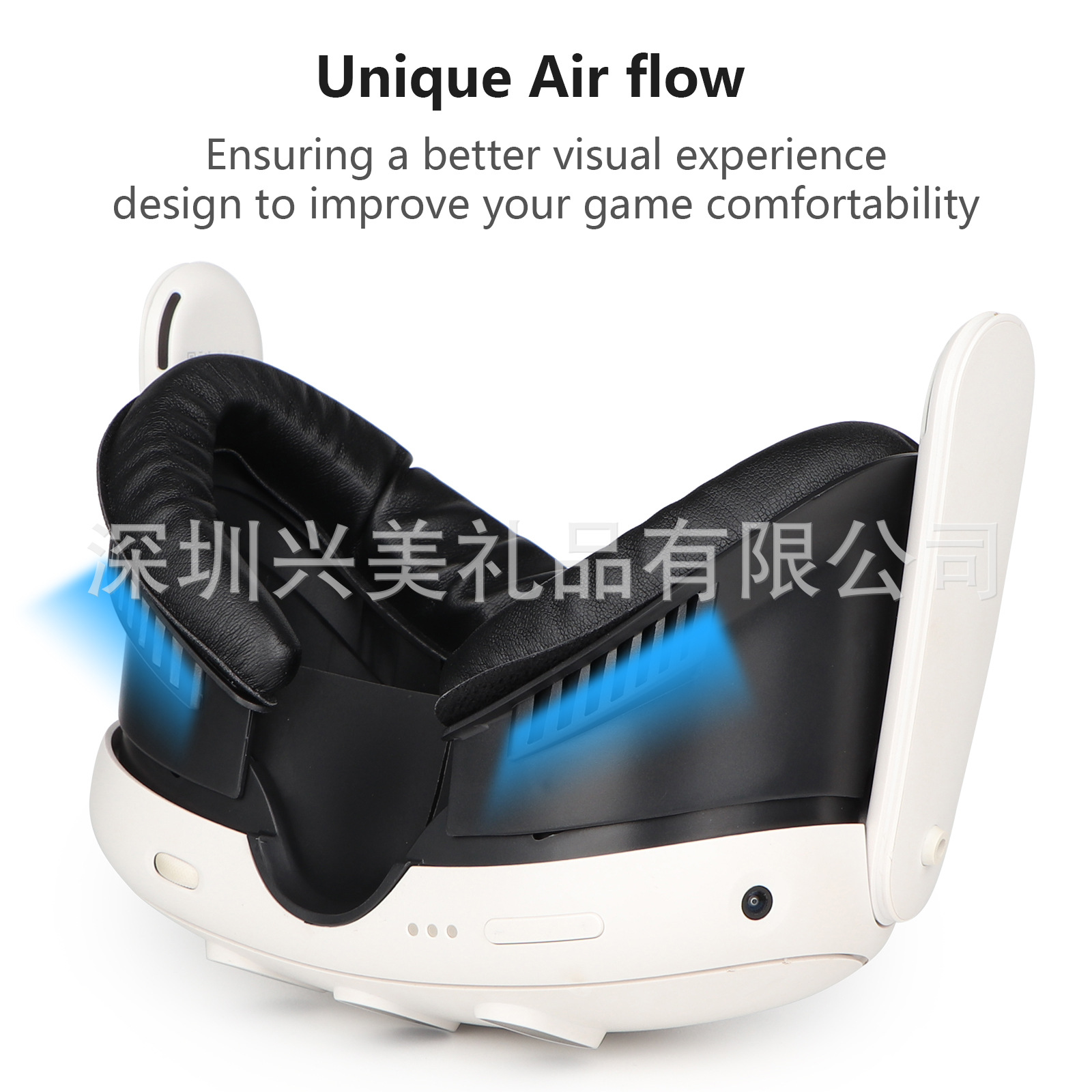 The widened mask replacement stand for Meta Quest 3 can be worn with a silicone mask for a more skin-friendly look Specification drawing