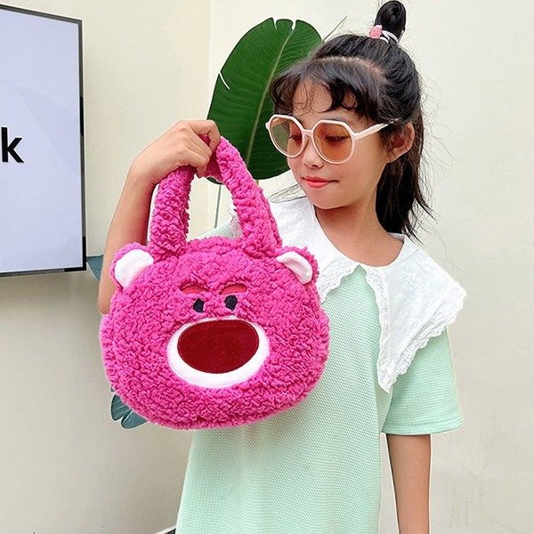 2022 New Cute Children's plush bag, Korean version large capacity bear handbag, Cartoon Ugly and cute lamb plush bag full figure