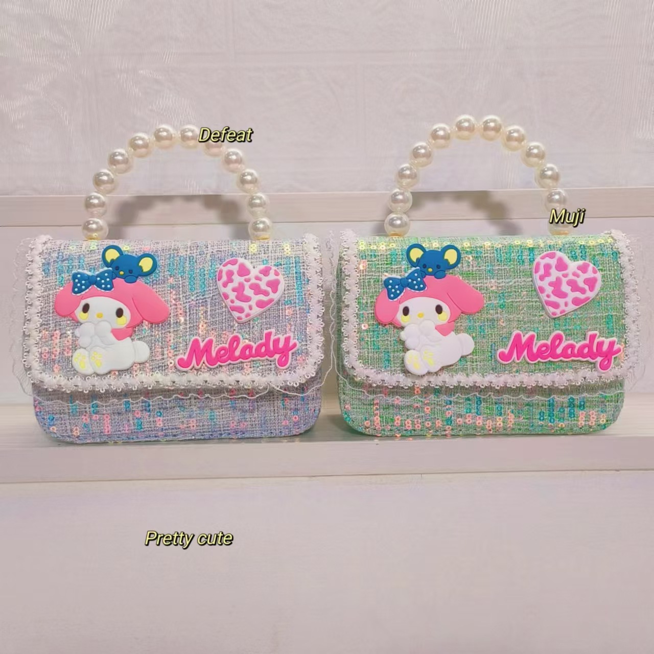 Melody Pearl handbag, Princess bag, crossbody bag, loose change accessory bag, Children's bag, chain small square bag, cartoon bag details Picture