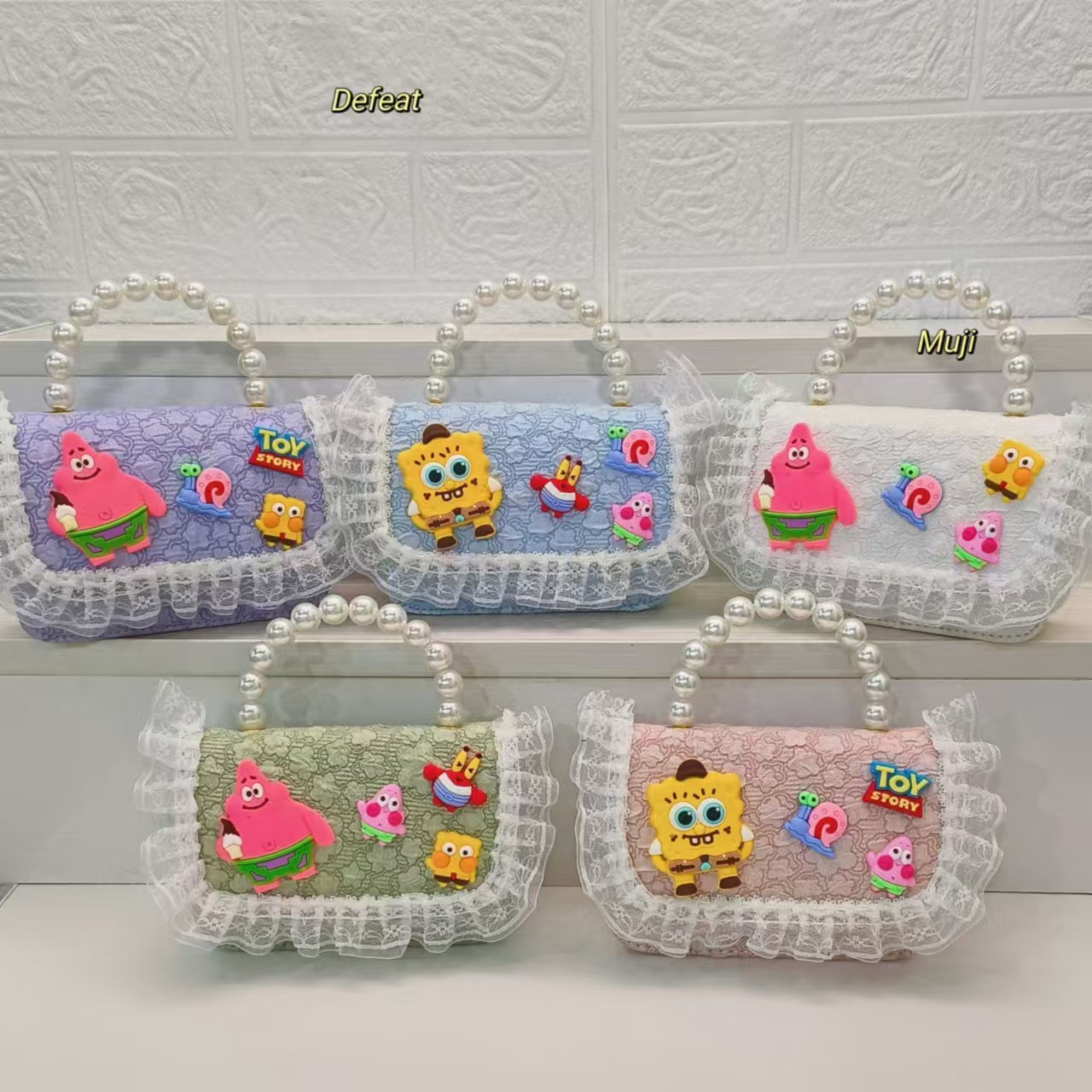 Pai Daxing pearl handbag, crossbody coin accessory bag, children's SpongeBob Princess bag, women's chain small square bag details Picture