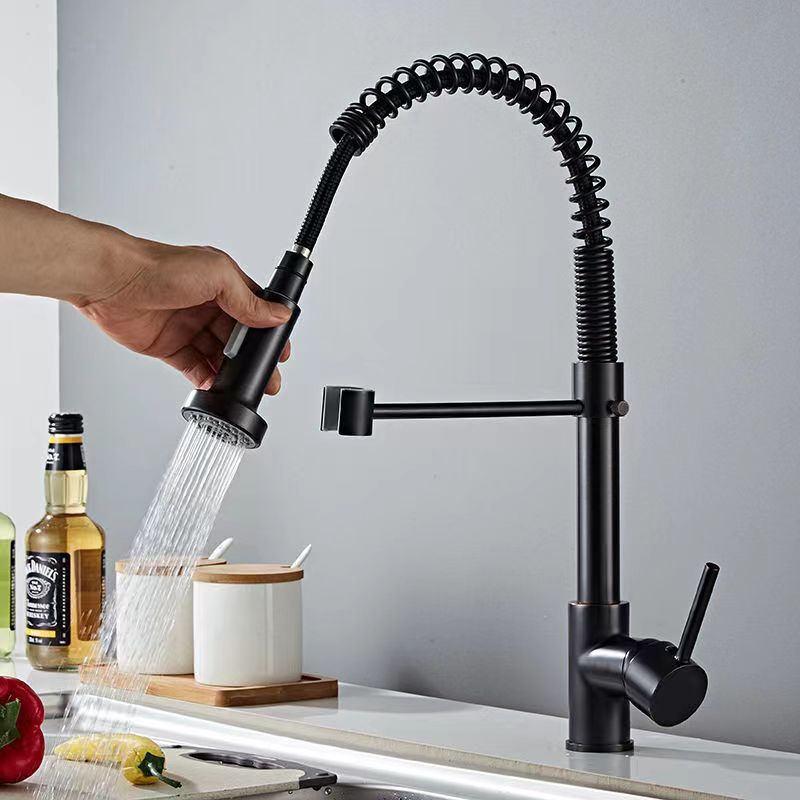 Cross-border supply of spring pull-out faucets, kitchen cold and hot multi-functional universal dual-outlet faucets for washing vegetables, sinks and faucets details Picture