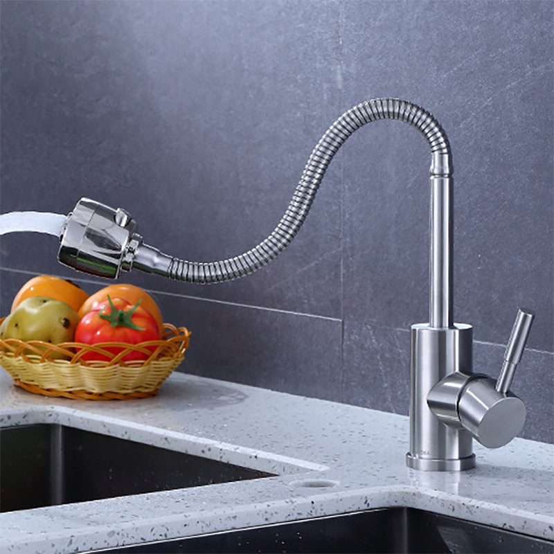 Kitchen faucet, single cold sink, vertical faucet, factory direct sales, 4-point sink faucet, plastic steel faucet, large bend Application Scenario
