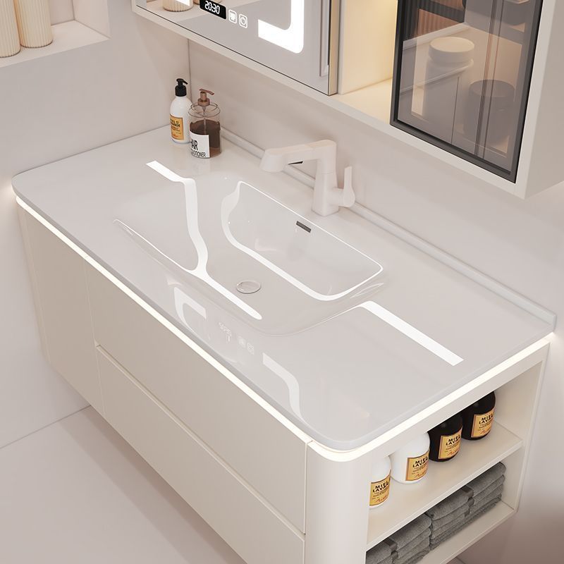 Simple cream washbasin, ceramic integrated modern bathroom, smart solid wood bathroom cabinet, washbasin combination full figure