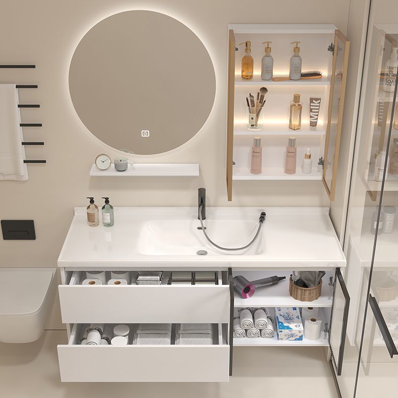 Integrated basin bathroom cabinet combination, modern and simple washbasin and basin set, ceramic bathroom washbasin, light luxury style Item Picture