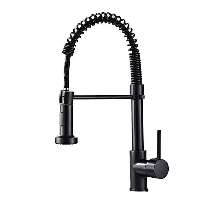 Cross-border stainless steel spring kitchen faucet pull-out telescopic cold and hot kitchen sink faucet export project Item Picture