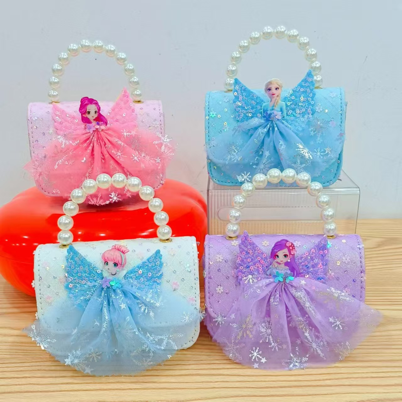 2024 New style mesh bow children's bag, Chanel style fashionable pearl coin purse, Princess crossbody handbag details Picture