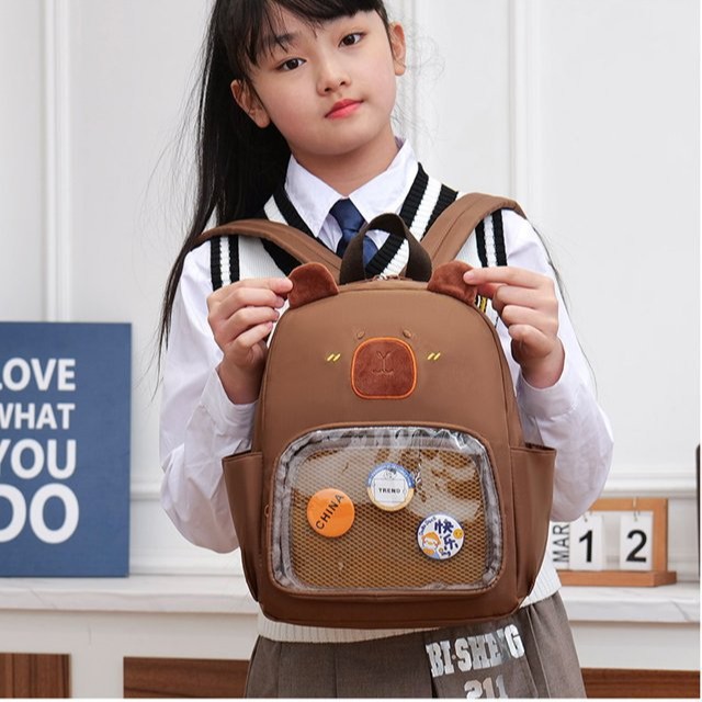 Cute cartoon capybara transparent backpack for children, 2025 new style, ladies' backpack, kindergarten girls' schoolbag, cross-border Specification drawing