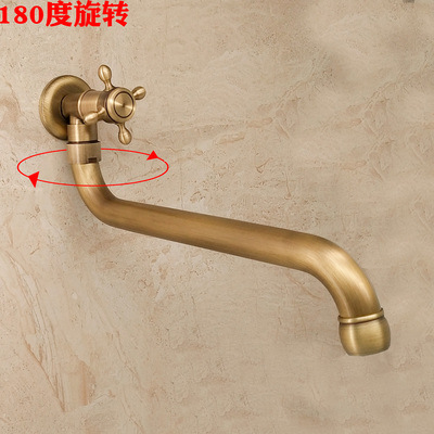 Extended antique copper single-cooling faucet, outdoor mop sink, outdoor wall-mounted faucet, European retro style, rotatable Specification drawing