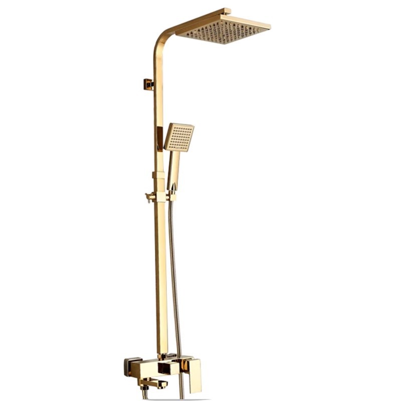 Golden shower set, faucet, wall-mounted hot and cold shower column, square rain shower head, European style Item Picture