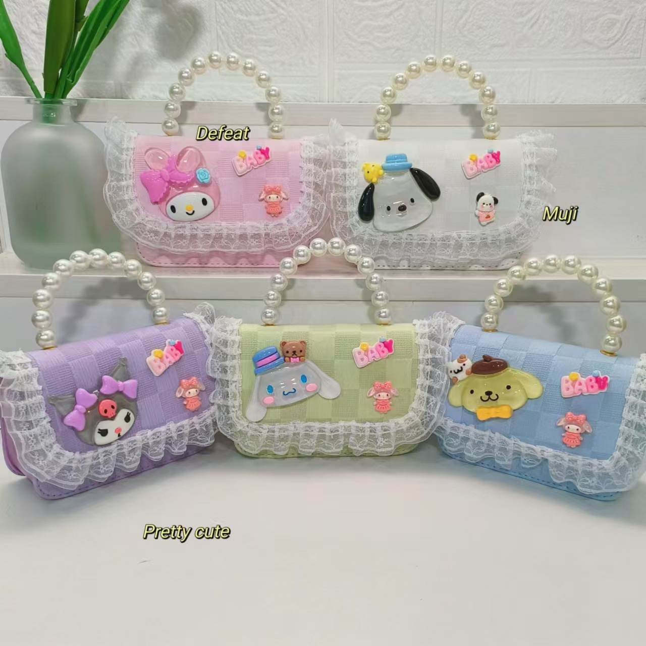 Pearl handbag, crossbody bag, princess bag, loose change, small square bag, chain bag, princess bag, Melody, Kuromi, children full figure
