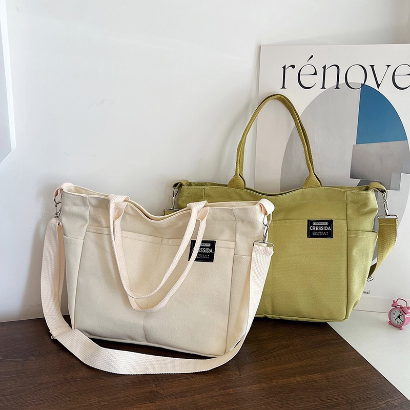 Retro casual single-shoulder bag, 2024 new large-capacity tote solid color canvas bag, trendy and fashionable crossbody bag for cross-border Specification drawing