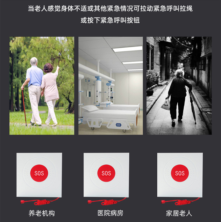 One-button alarm, pull rope button, emergency SOS call button, home-based elderly care assistance button, hospital Specification drawing
