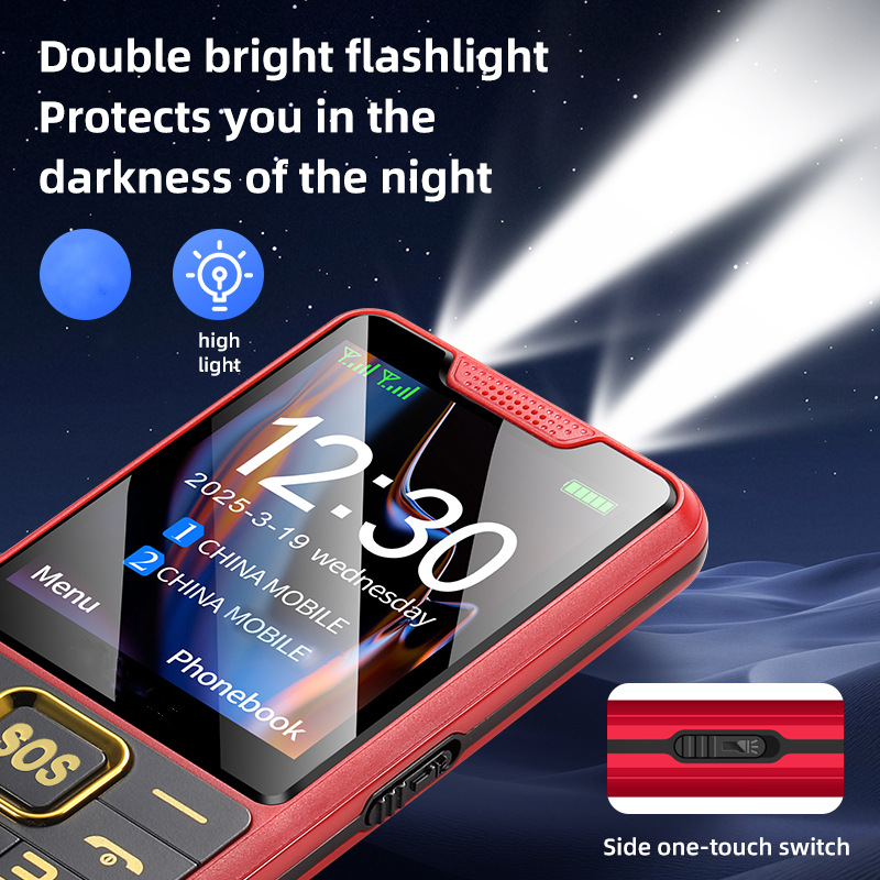 A new cross-border 2.4-inch screen 2G full-network compatible 4G senior mobile phone with loud sound, large screen and large font Type-C senior mobile phone Specification drawing