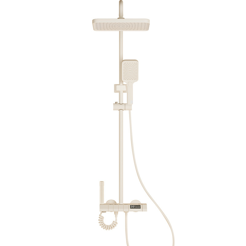 New milky white shower head set, piano constant temperature digital display, home bathroom, bathroom pressurized rain shower, hotel Item Picture