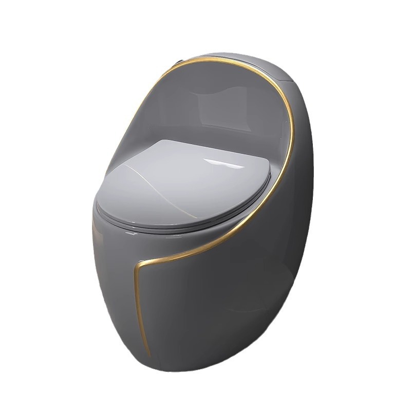 The new household colored egg-shaped toilet, light luxury grey ceramic siphonic toilet for small apartments, large-diameter water-saving Item Picture