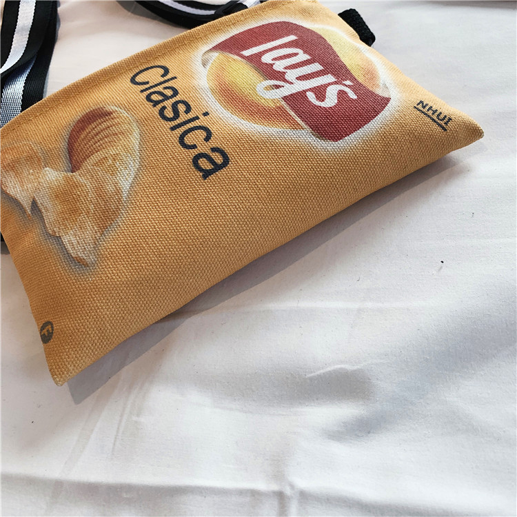 2020 New style funny small bag for women, versatile potato chips, personalized, trendy and creative, laid-back style, cute canvas crossbody bag details Picture