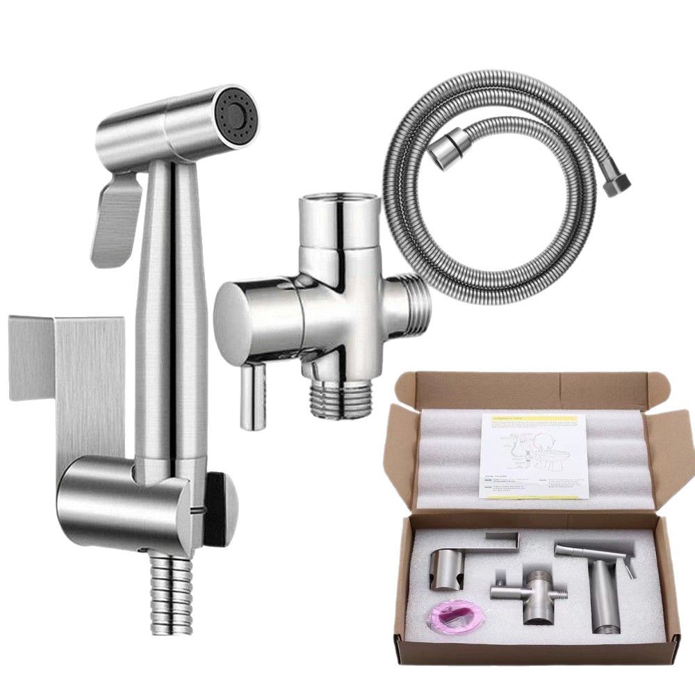 Cross-border 304 stainless steel toilet spray gun set, cleaning and flushing device, blister packaging, feminine bidet three-piece set Item Picture