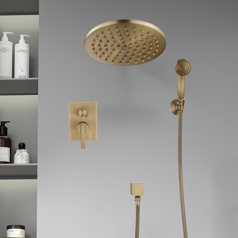 Brass retro concealed shower head, built-in wall-mounted pre-embedded shower set, household mixing valve, antique style Specification drawing