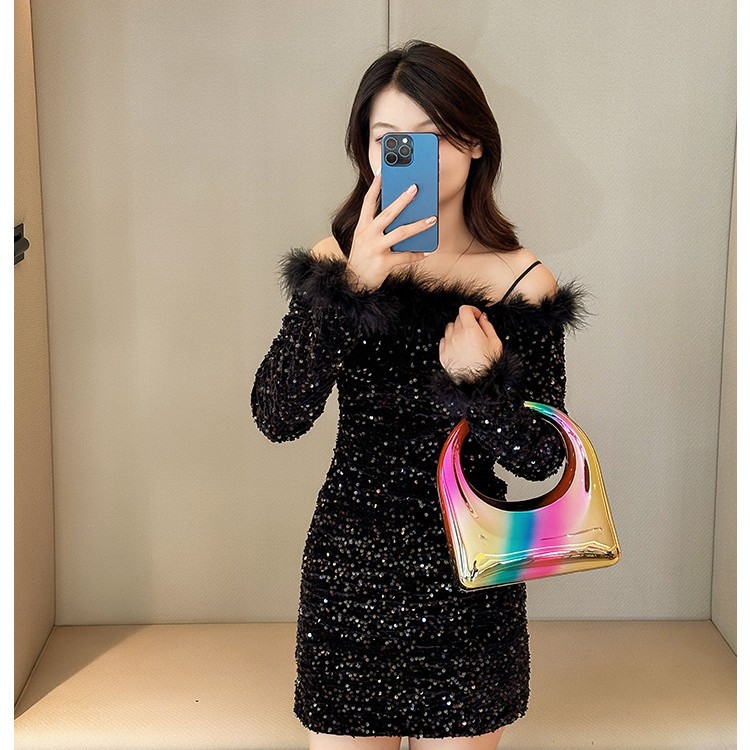 2025 New cross-border fashion acrylic bag, glossy box bag, banquet simple metallic small square bag, crossbody bag details Picture
