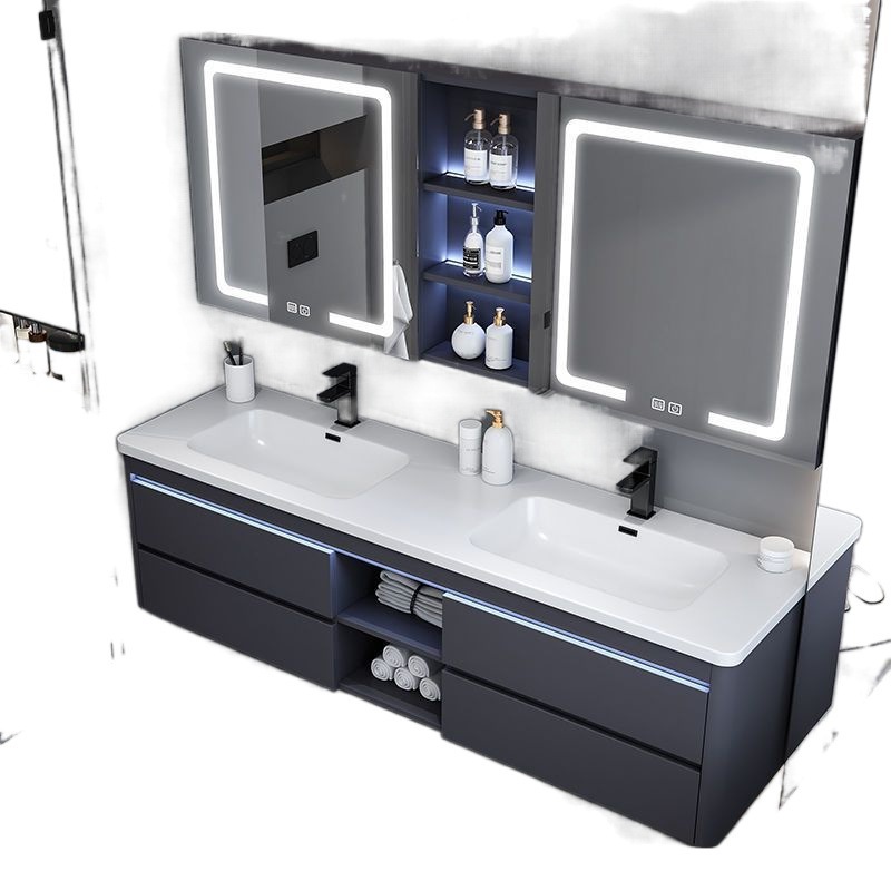 Light luxury rock plate double-basin bathroom cabinet set, washbasin cabinet, washbasin, double-mirror intelligent bathroom cabinet, washbasin Item Picture