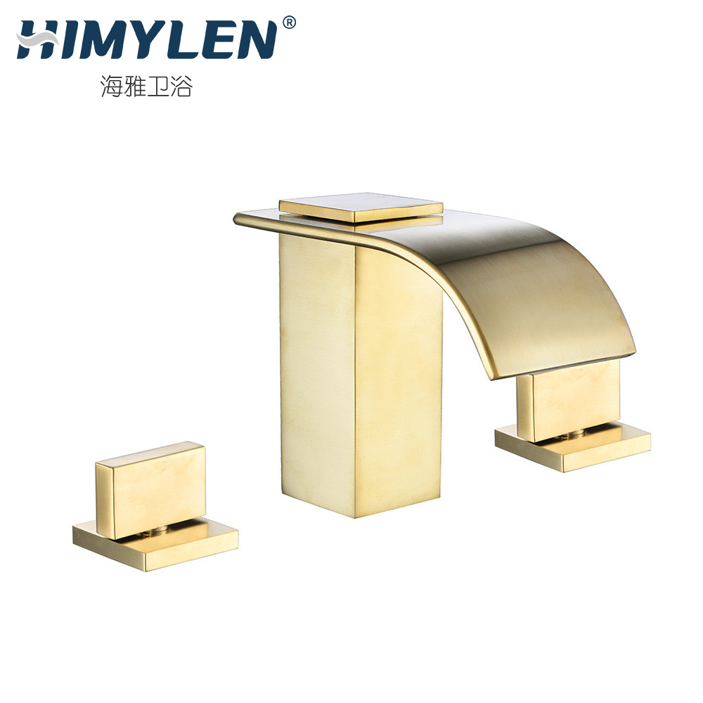 Washbasin, washbasin, split faucet, waterfall bathroom, three-hole washbasin, countertop, cold and hot faucet, three-piece set Item Picture