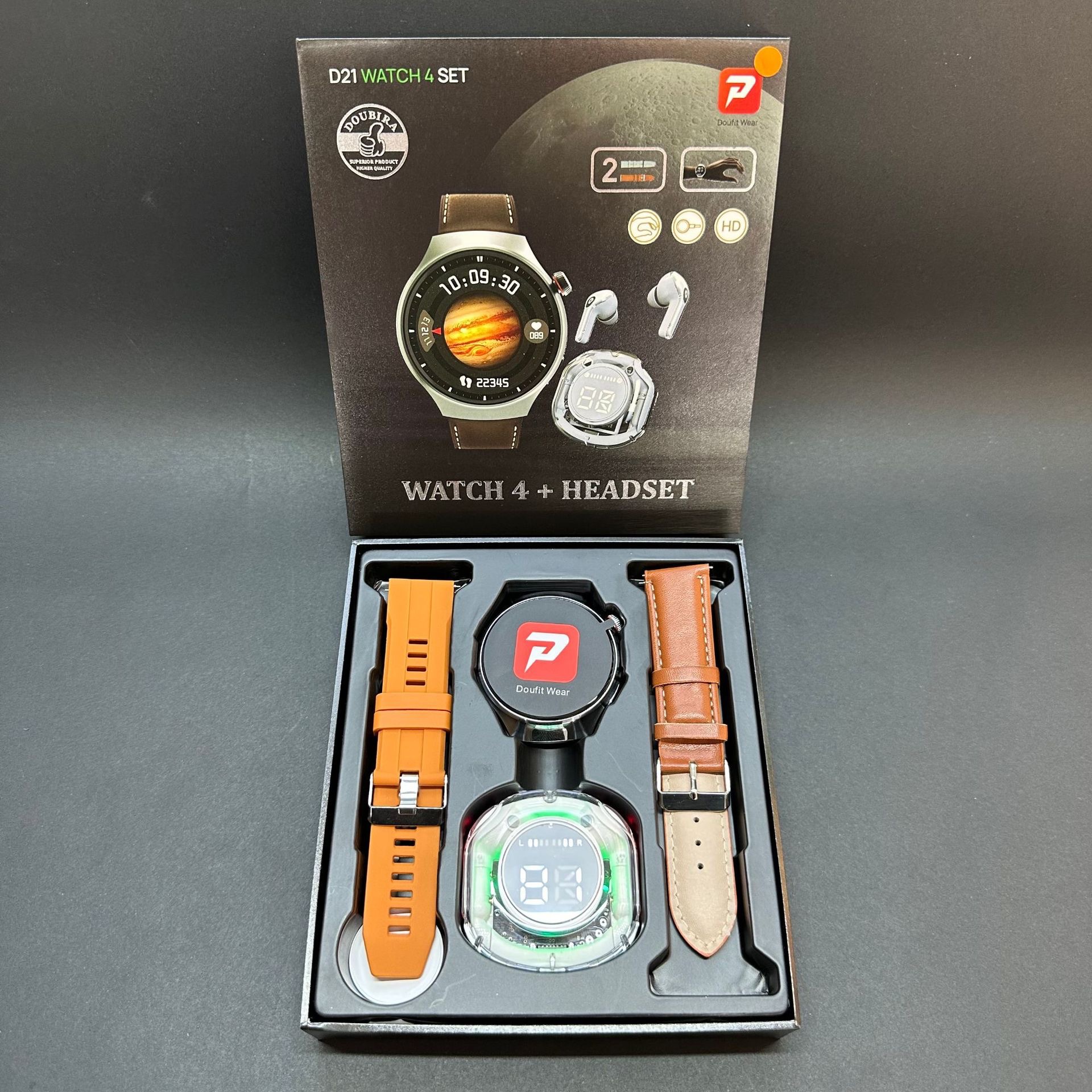The new D21 watch4 SET round screen smartwatch set features high-definition wireless charging, steel leather, multiple straps, and 7+1 hands Specification drawing
