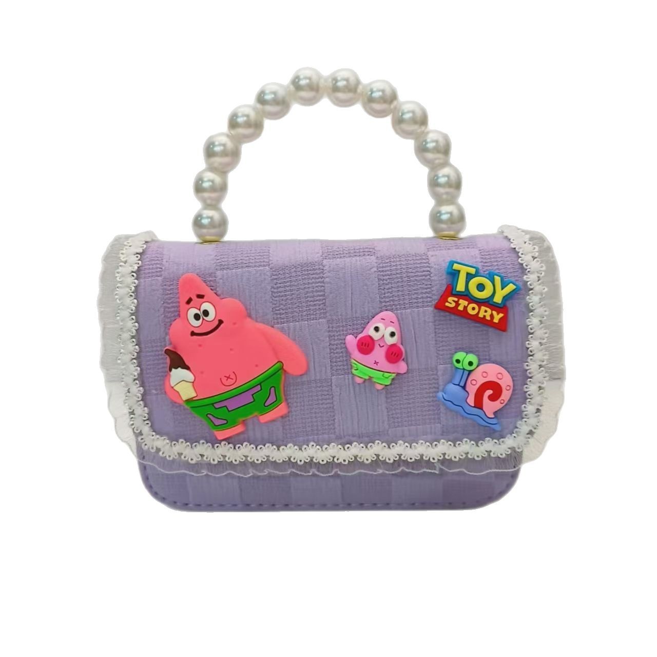 Pearl handbag, crossbody bag, loose change accessories, princess bag, chain small square bag, children's bag, SpongeBob SquarePants, Patrick Star Item Picture