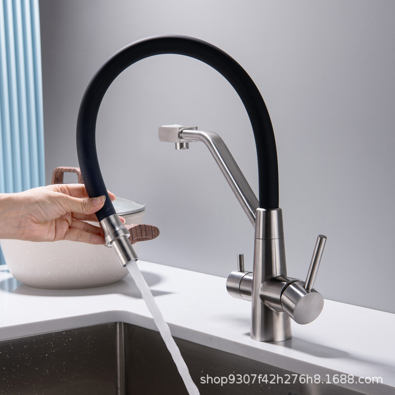 Cross-border 304 stainless steel water purifying faucet, kitchen sink, sink, cold and hot water direct drinking water three-in-one faucet Application Scenario