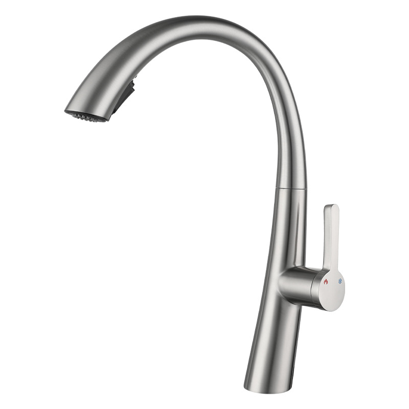 The designer's same style faucet kitchen pull-out faucet, all-copper dual-mode water outlet, 304 stainless steel cold and hot water Item Picture
