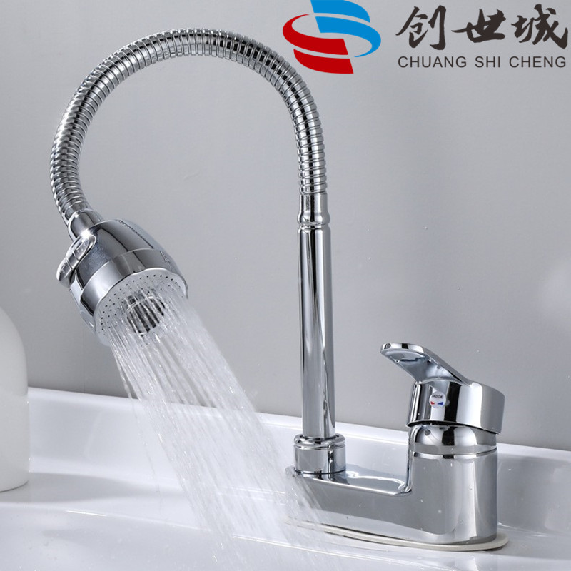 Brass washbasin, double-hole column basin, rotating faucet, bathroom for washing face and hair, cold and hot double-hole washbasin faucet details Picture