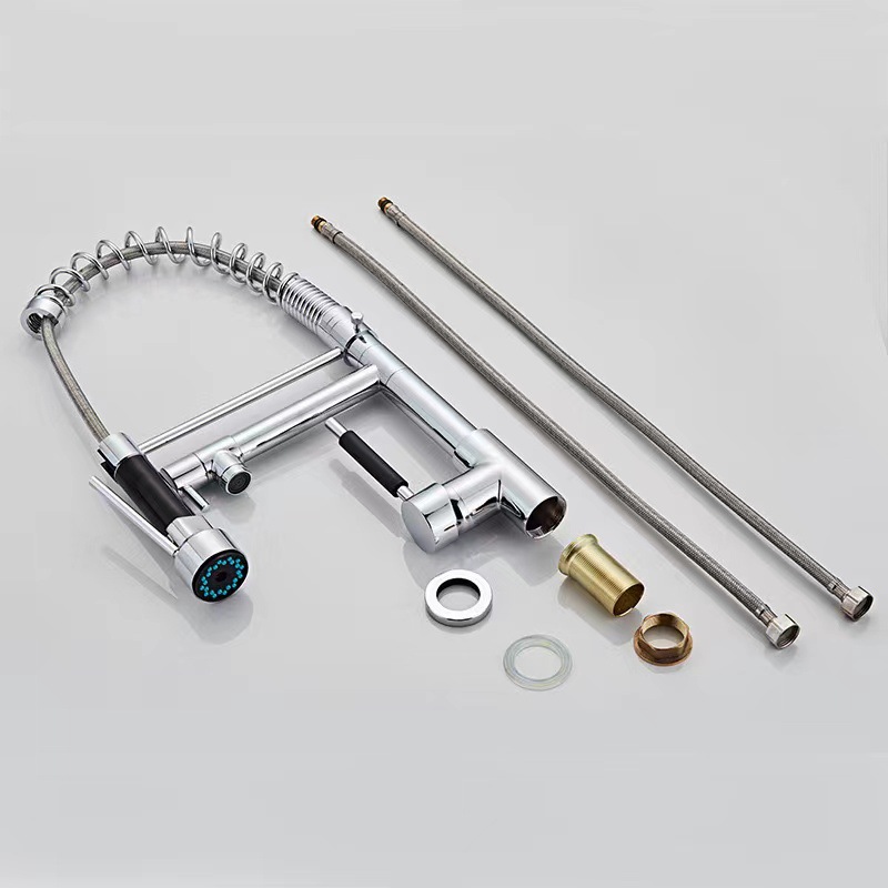Kitchen spring dual-water faucet, pull-out multi-functional rotatable dual-water outlet for cooling and heating dishes, pressurized faucet Specification drawing