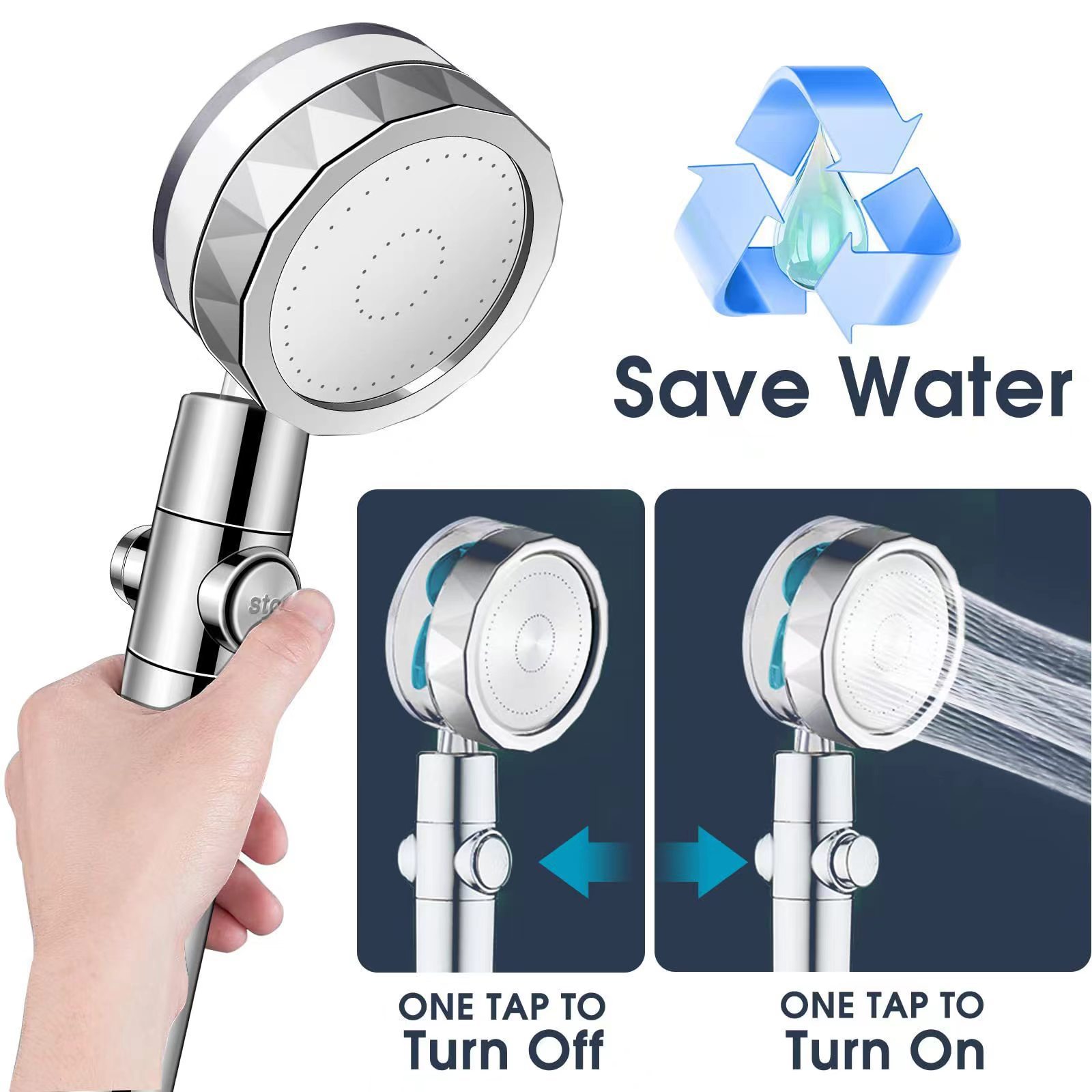 Xiaoman Waist showerhead, Guangzhou Tower turbocharged showerhead, pressurized propeller fan, shower head for bathing Specification drawing