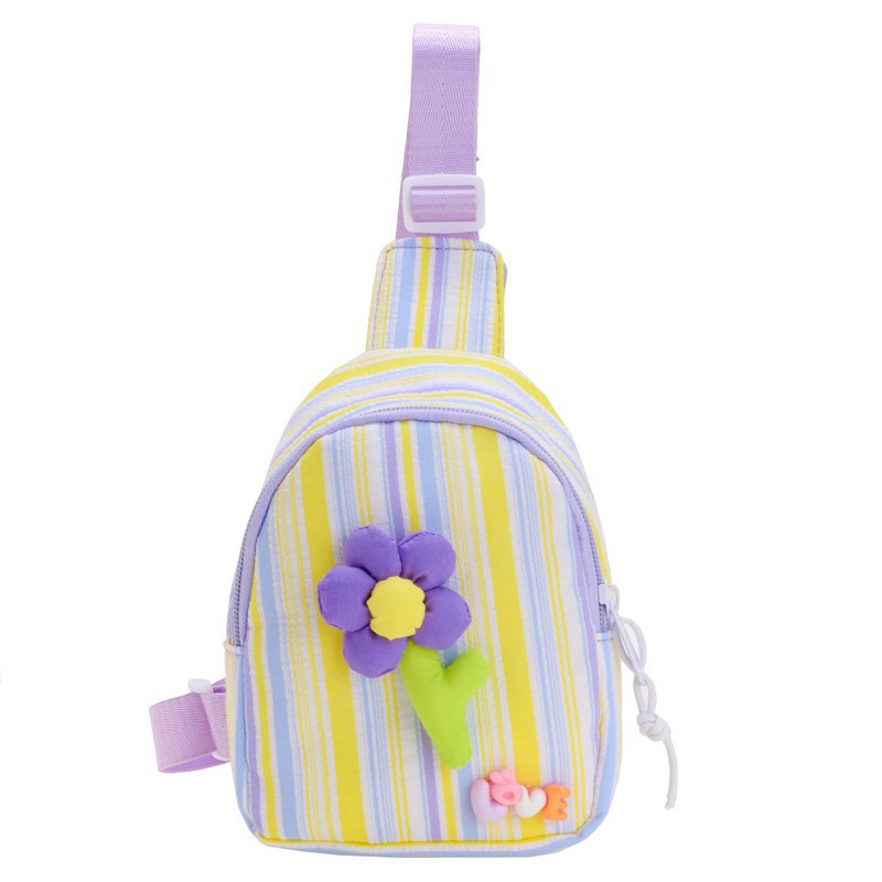 Cute and childlike cartoon kindergarten chest bag, fresh floral striped crossbody bag, portable single-shoulder bag for outdoor sports, girls Item Picture