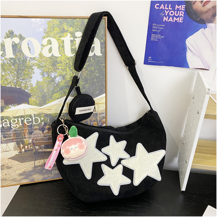Large-capacity five-pointed star bag, women's crossbody Instagram summer cute and versatile single-shoulder canvas bag, student commuting dumpling bag full figure