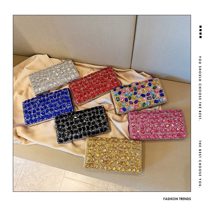 2025 New European and American cross-border square banquet and annual meeting dress with full diamonds and rhinestones, vacation-style clutch, single-shoulder women's bag full figure