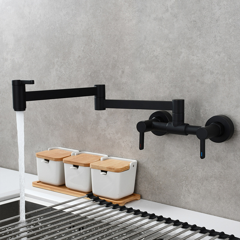 Square three-switch hot and cold basin faucet, wall-mounted kitchen folding mixing valve faucet, bathroom basin faucet details Picture