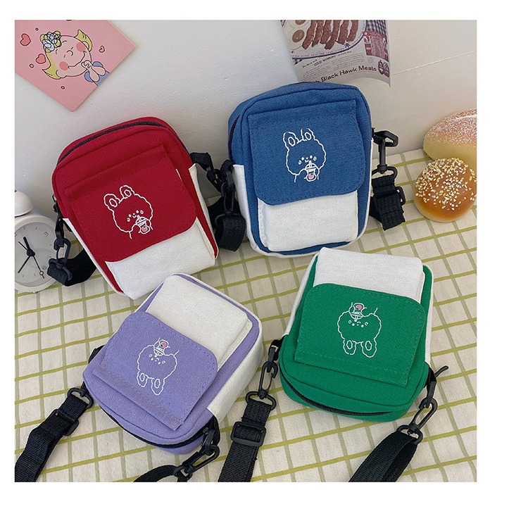 A cute student daily single-shoulder bag 2024 new small-capacity casual canvas bag with a fresh and contrasting color crossbody full figure