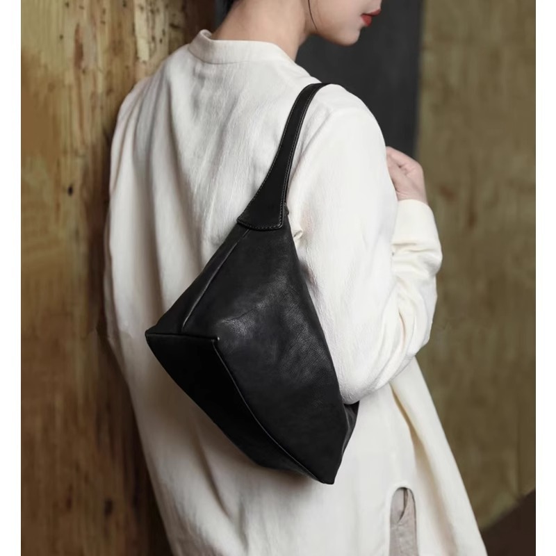 Leather top layer vegetable-tanned cowhide hobo single-shoulder underarm bag for women 2025 new style, a niche and high-end crossbody dumpling bag Specification drawing