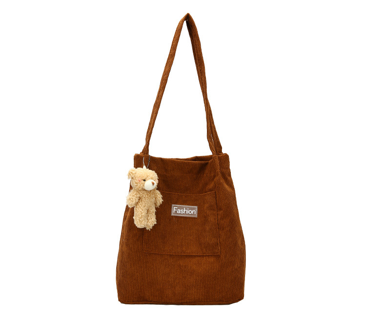 Japanese-style casual and artistic handbag, ins letter-embroidered canvas shopping bag, trendy and fashionable corduroy single-shoulder bag Item Picture