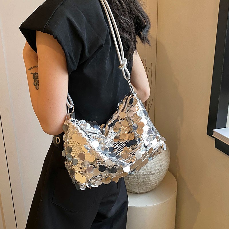Niche design underarm bag 2024 new summer fashion sequined single-shoulder crossbody bag, stylish fashion bag cross-border Specification drawing