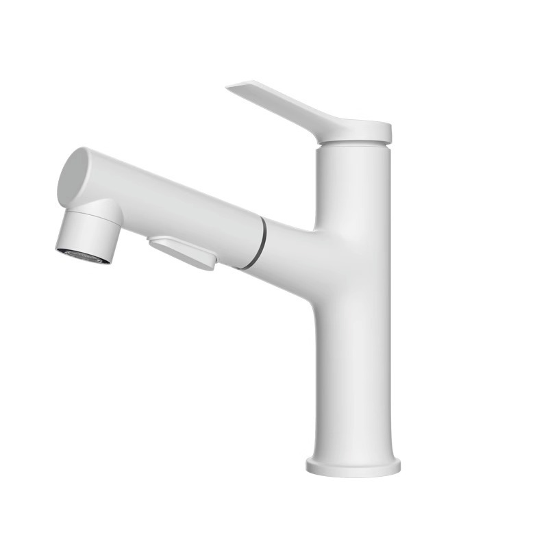Copper basin, pull-out faucet, washbasin, cold and hot water, bathroom, washbasin, white faucet Item Picture
